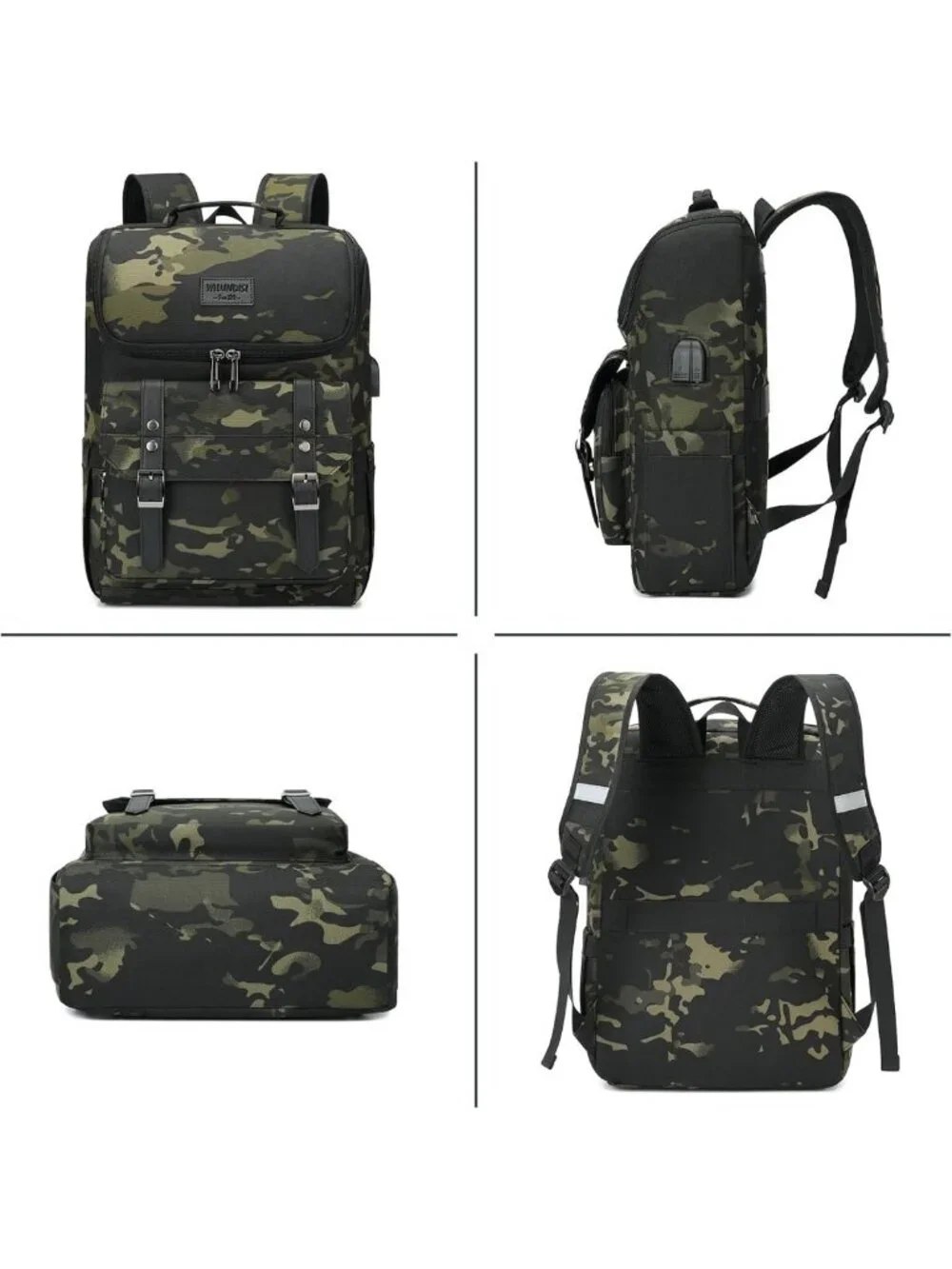 Vintage Camouflage Laptop Backpack with USB Charging Port for Travel & College